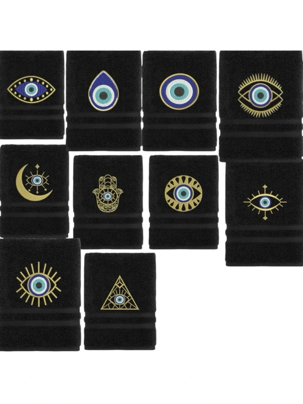 Hand Evil Eye Embroidered Hand towel Pick one New Made to order Black